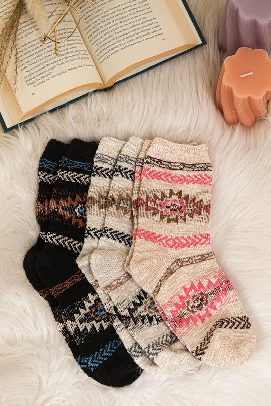 Aztec Graphic Cozy Crew Socks - Modern Creek Boutique