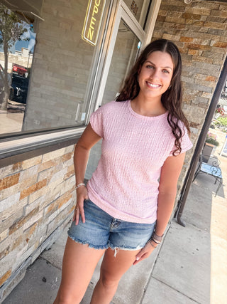 Baby Pink Textured Cap Sleeve Top - Modern Creek Boutique