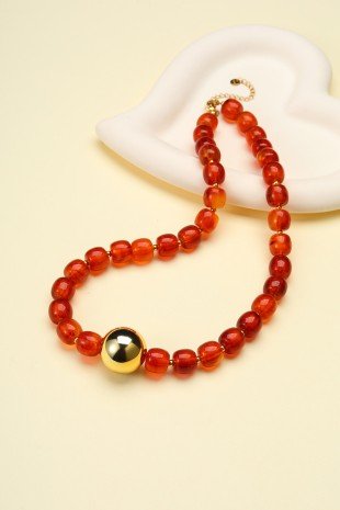 Barrel Beaded Gold Ball Centerpiece Necklace - Modern Creek Boutique