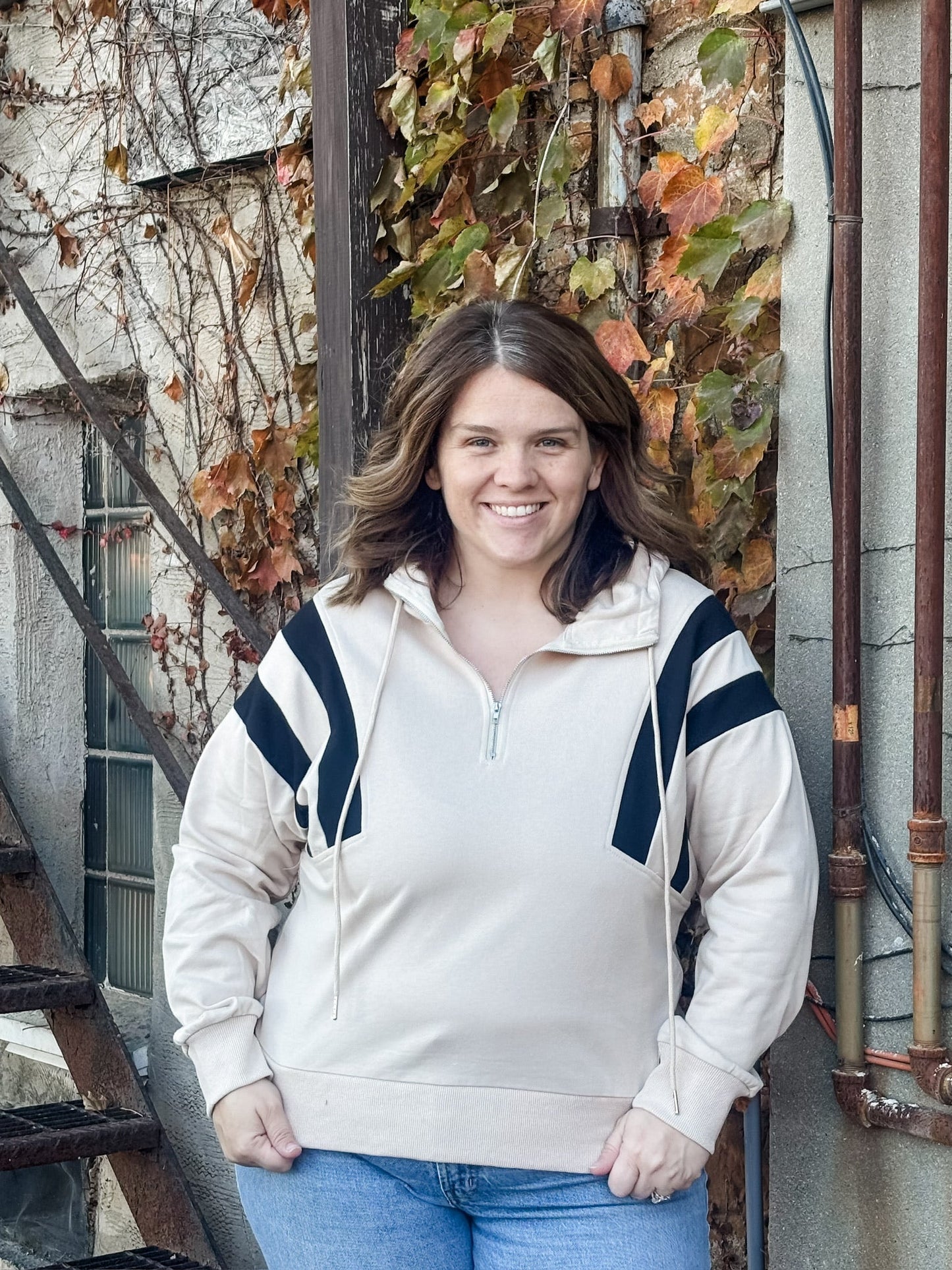 Beige French Terry Colorblock Hoodie - Modern Creek Boutique