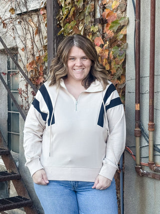 Beige French Terry Colorblock Hoodie - Modern Creek Boutique