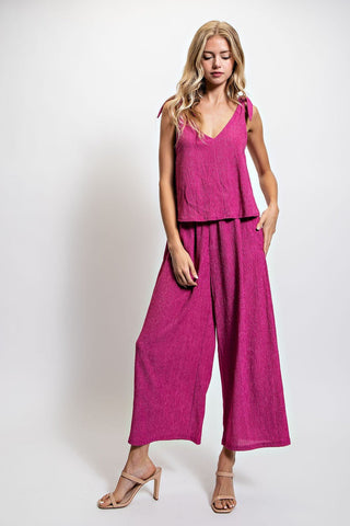 Berry Illusion Shoulder Tie Jumpsuit - Modern Creek Boutique