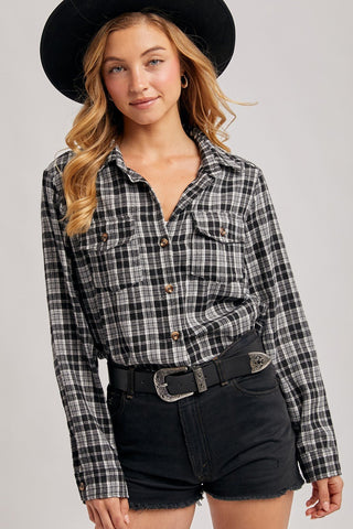 Black Button Down Plaid Shirt - Modern Creek Boutique