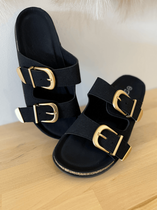 Black Double Cork Sandals - Modern Creek Boutique