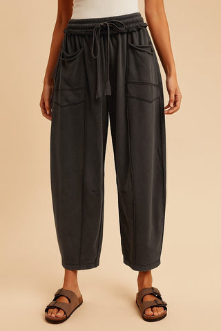Black Mineral Washed Barrel Sweatpants - Modern Creek Boutique