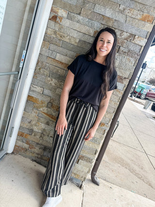 Black Mocha Striped Wide Leg Pant - Modern Creek Boutique