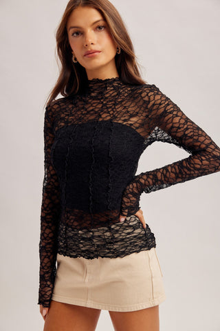 Black Mockneck Long Sleeve Mesh Top - Modern Creek Boutique