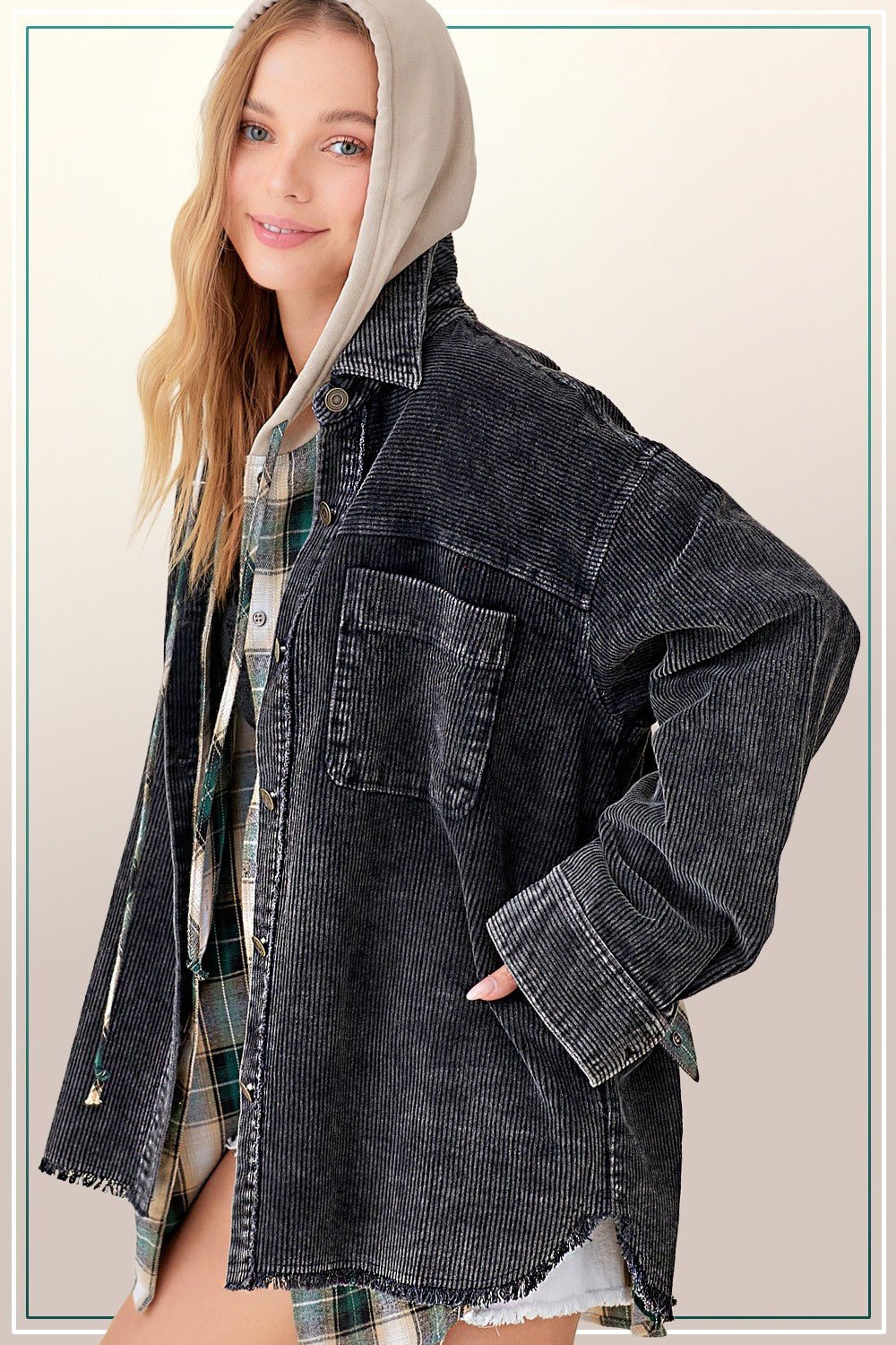 Black Oversized Washed Corduroy Jacket - Modern Creek Boutique