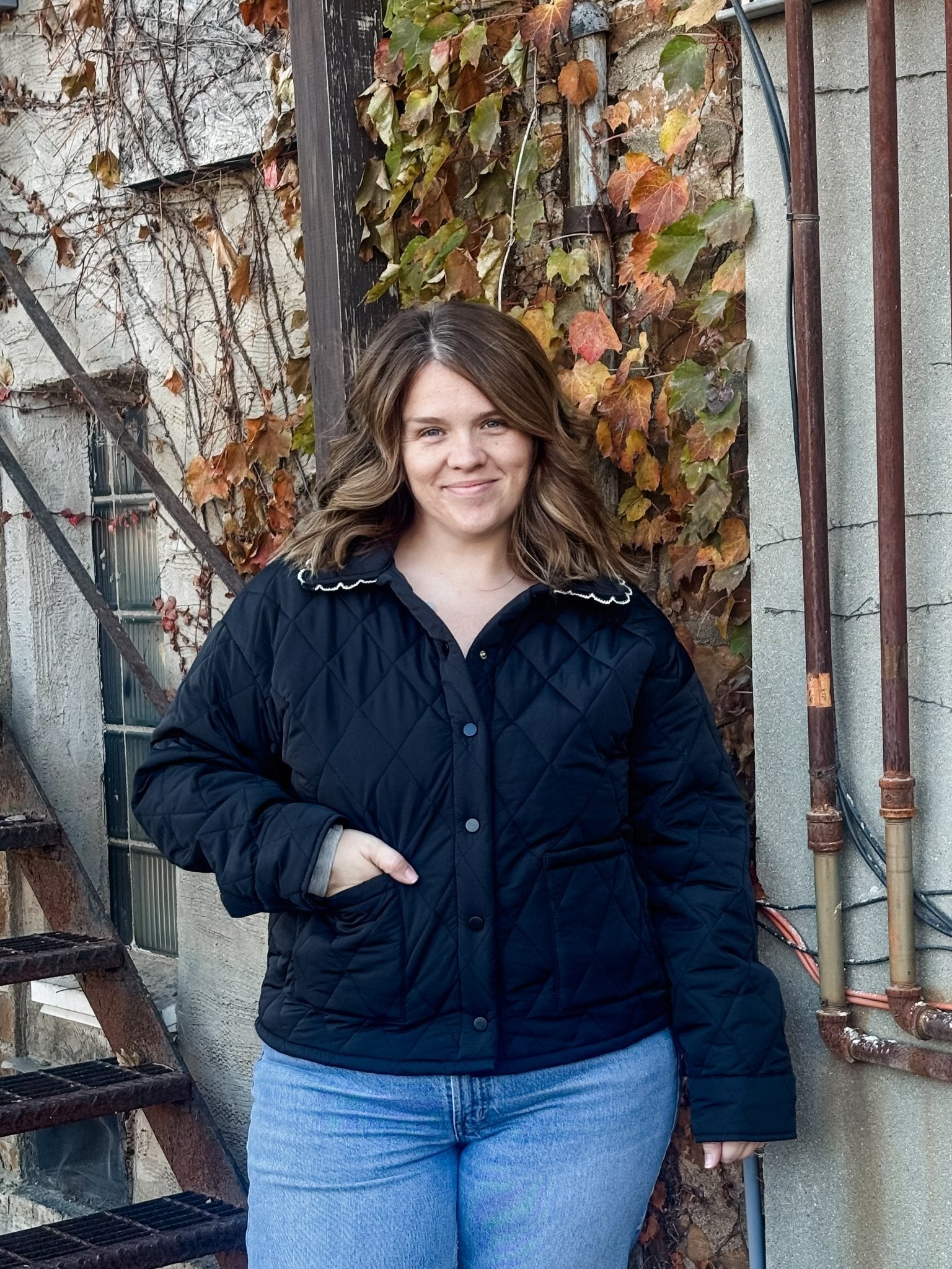 Black Scallop Trimmed Quilted Jacket - Modern Creek Boutique