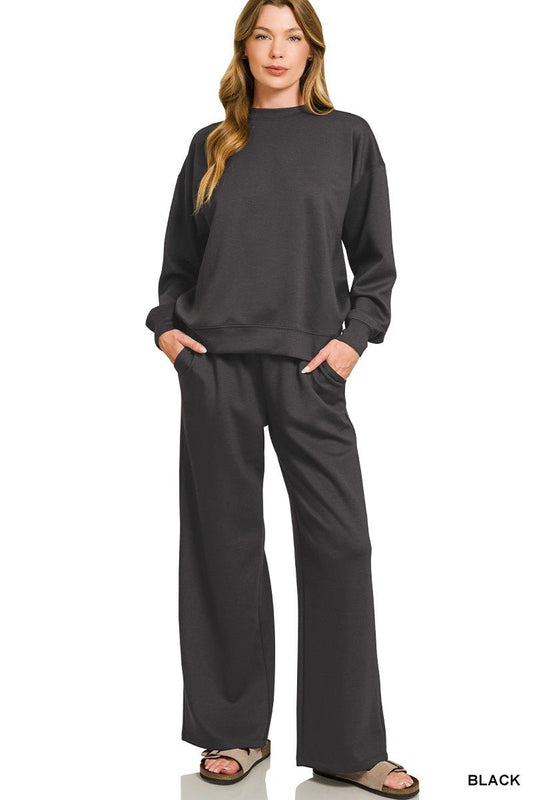 Black Scuba Crewneck Matching Set - Modern Creek Boutique