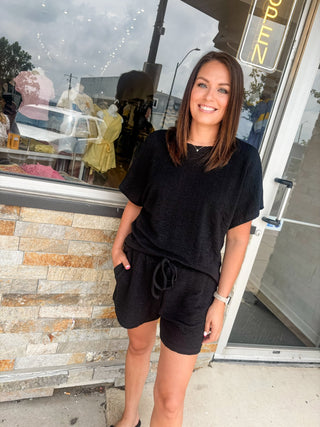 Black Textured Knit Shorts Set - Modern Creek Boutique