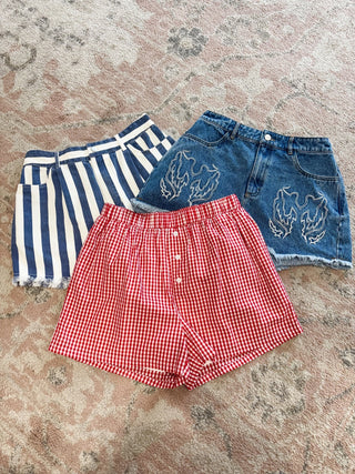 Blue And White Striped Denim Shorts - Modern Creek Boutique