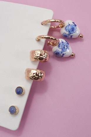 Blue Ceramic Huggie Trio Earrings - Modern Creek Boutique