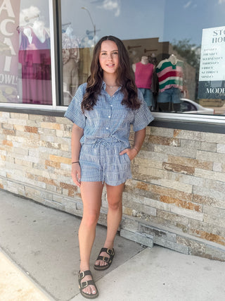 Blue Gingham Shorts Set - Modern Creek Boutique