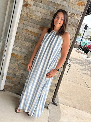 Blue Striped Halter Maxi Dress - Modern Creek Boutique