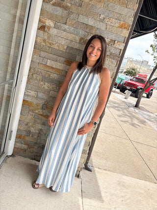 Blue Striped Halter Maxi Dress - Modern Creek Boutique