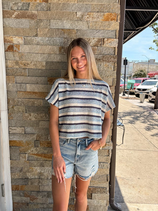 Blue Textured Stripe Knit Tee - Modern Creek Boutique