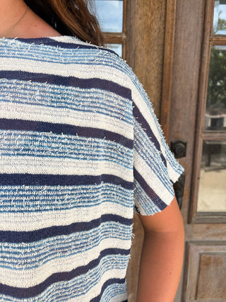 Blue Textured Stripe Knit Tee - Modern Creek Boutique