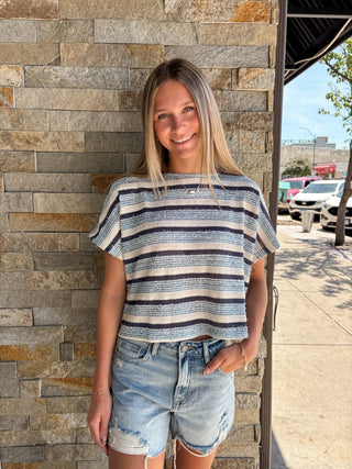 Blue Textured Stripe Knit Tee - Modern Creek Boutique
