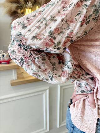 Blush Floral Mixed Knit Top - Modern Creek Boutique