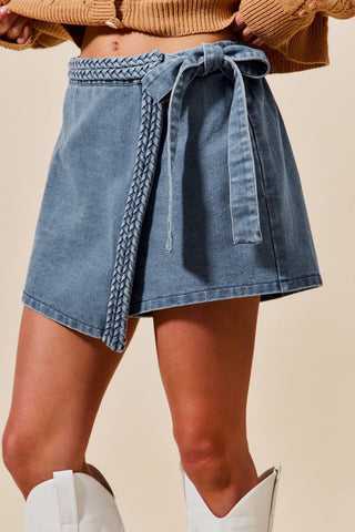 Braided Trim Denim Skort - Modern Creek Boutique