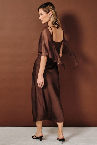 Brown Boat Neck Midi Dress - Modern Creek Boutique