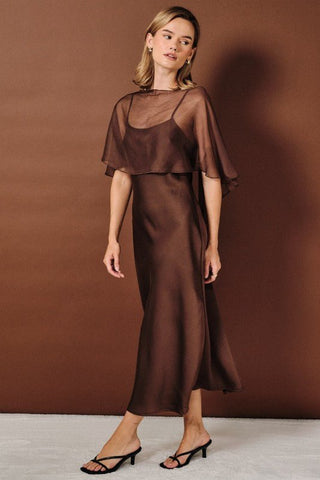 Brown Boat Neck Midi Dress - Modern Creek Boutique