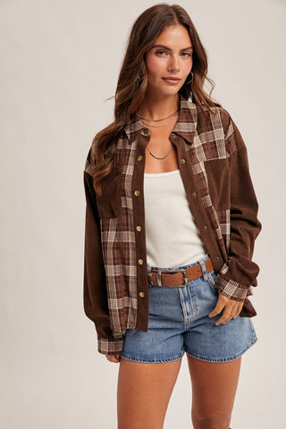 Brown Corduroy Plaid Contrast Top - Modern Creek Boutique
