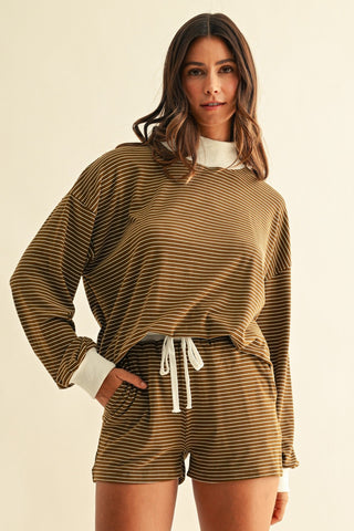 Brown Mock Neck Ribbed Lounge Set - Modern Creek Boutique