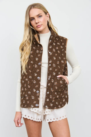 Brown Multi Floral Mock Neck Vest - Modern Creek Boutique