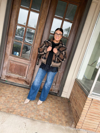 Brown Multi Pattern Fuzzy Jacket - Modern Creek Boutique
