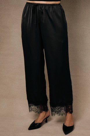 Brown Satin Lace Hem Pants - Modern Creek Boutique