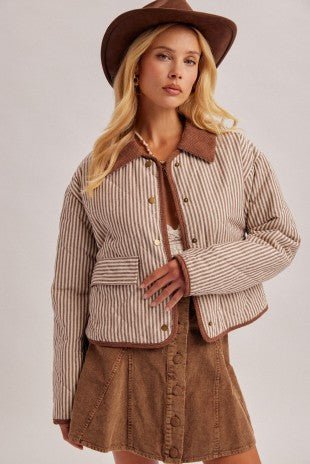 Brown Striped Padded Jacket - Modern Creek Boutique