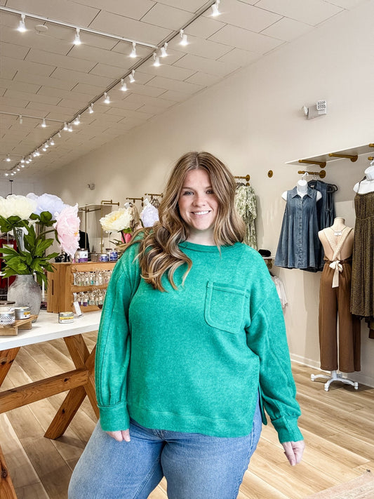 Brushed Kelly Green Hacci Sweater - Modern Creek Boutique
