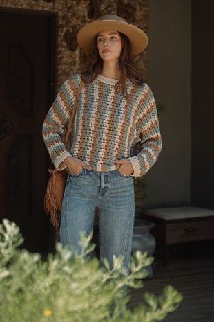 Camel And Pine Striped Textured Sweater - Modern Creek Boutique