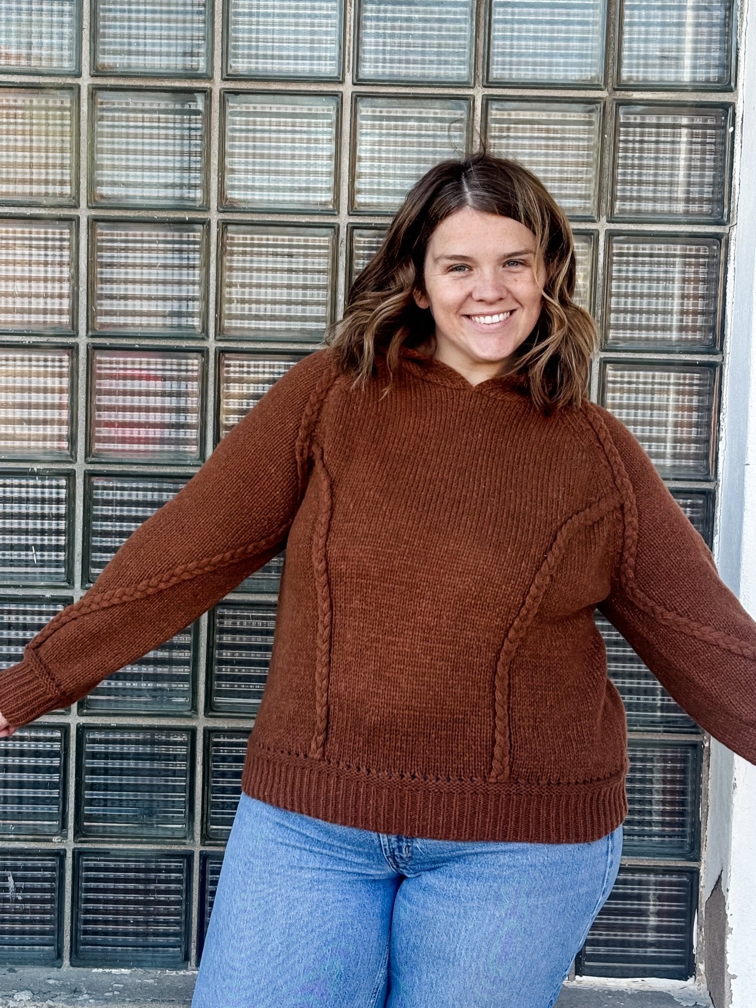 Camel Braided Long Sleeve Hoodie - Modern Creek Boutique