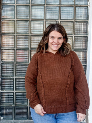 Camel Braided Long Sleeve Hoodie - Modern Creek Boutique