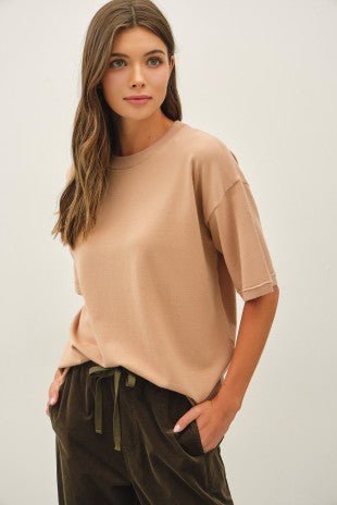 Camel Lightweight Short Sleeve Sweater - Modern Creek Boutique