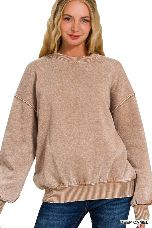 Camel Mineral Washed Sweatshirt - Modern Creek Boutique
