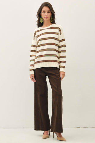 Camel Textured Stripe Sweater - Modern Creek Boutique
