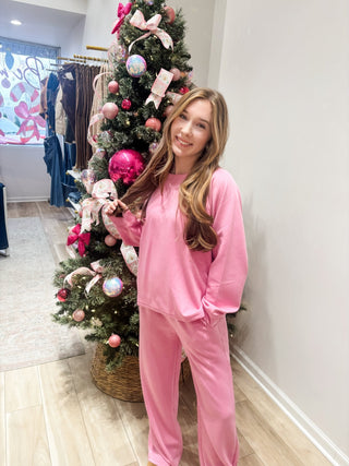 Candy Pink Scuba Crewneck Matching Set - Modern Creek Boutique