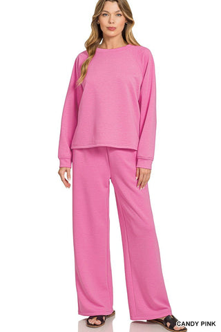 Candy Pink Scuba Crewneck Matching Set - Modern Creek Boutique