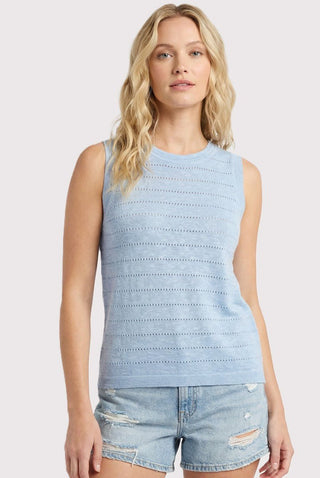 Chambray Pointelle Striped Lightweight Tank - Modern Creek Boutique