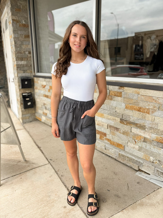 Charcoal Drawstring Crinkle Shorts - Modern Creek Boutique