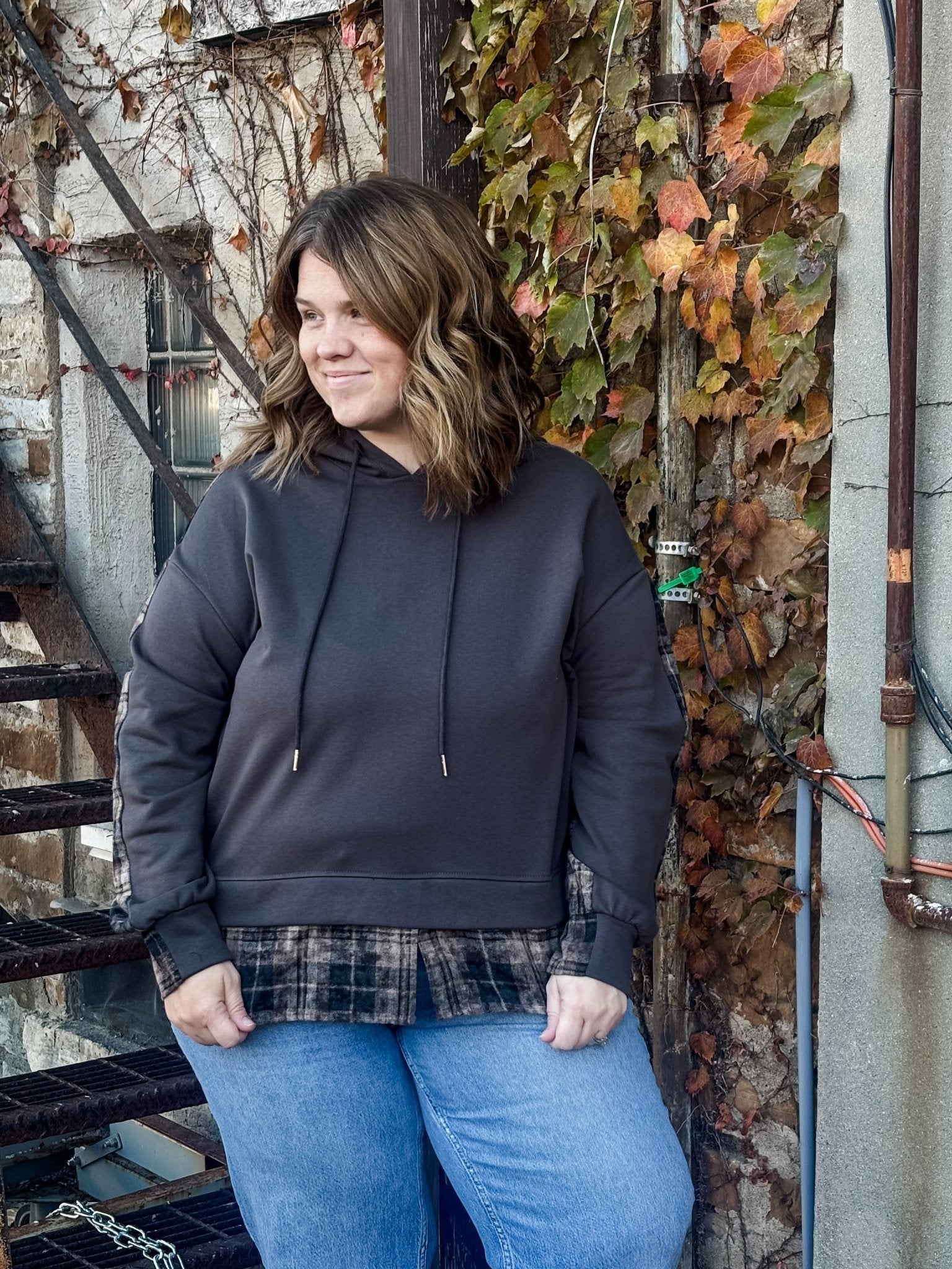 Charcoal Mixed Plaid French Terry Sweatshirt - Modern Creek Boutique