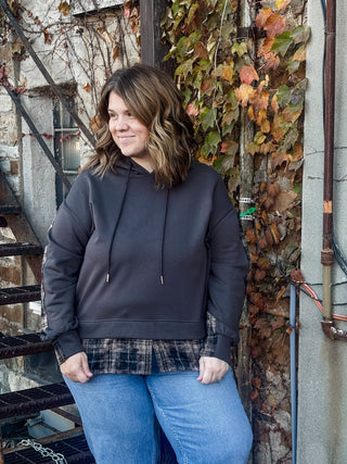 Charcoal Mixed Plaid French Terry Sweatshirt - Modern Creek Boutique