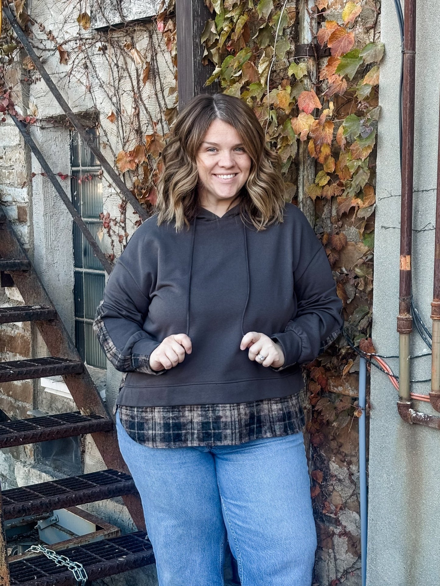 Charcoal Mixed Plaid French Terry Sweatshirt - Modern Creek Boutique