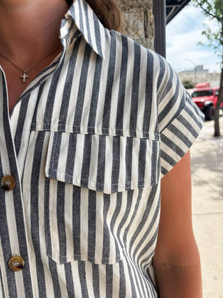 Charcoal Striped Collared Mini Dress - Modern Creek Boutique