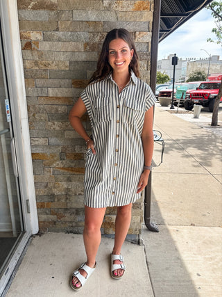 Charcoal Striped Collared Mini Dress - Modern Creek Boutique