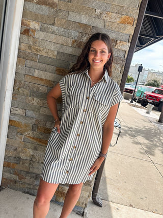Charcoal Striped Collared Mini Dress - Modern Creek Boutique